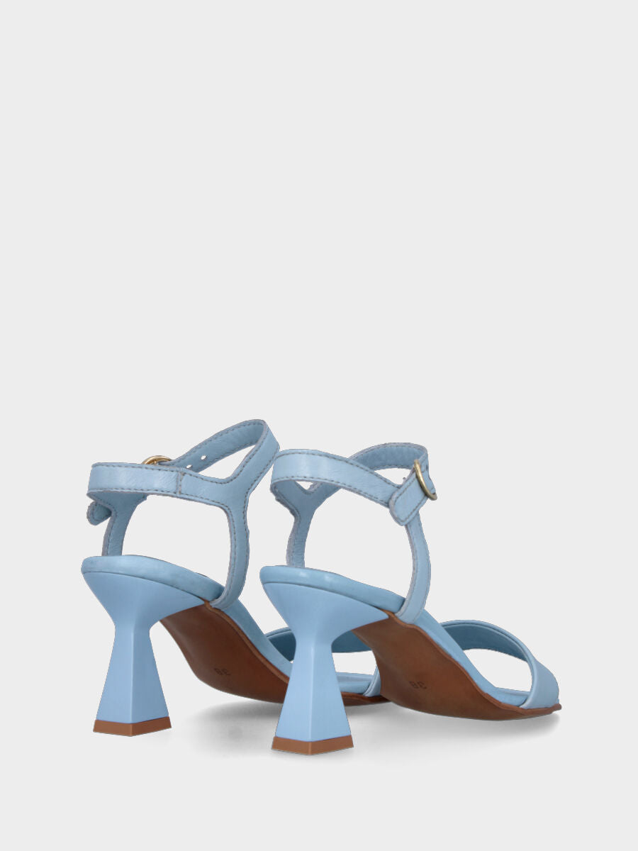 Sandalo celeste in pelle con fascetta