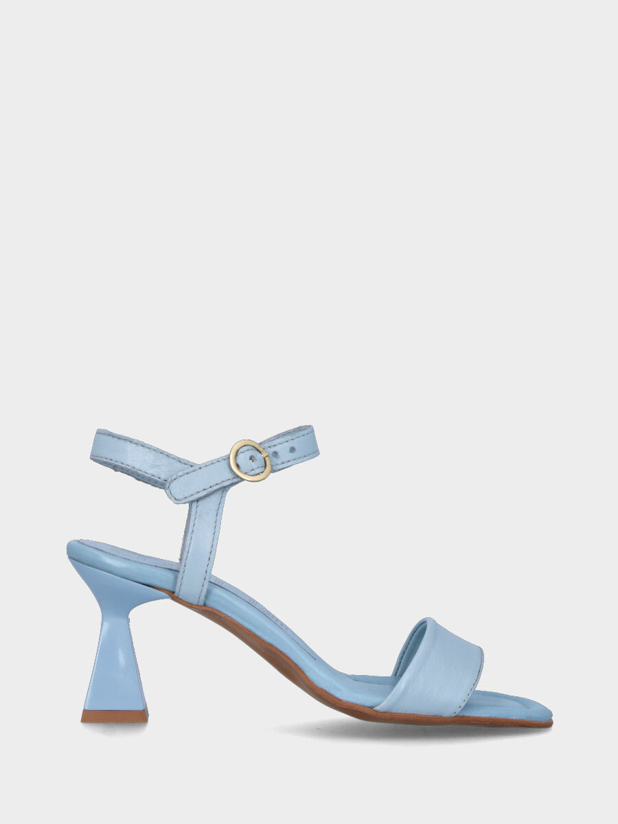 Sandalo celeste in pelle con fascetta