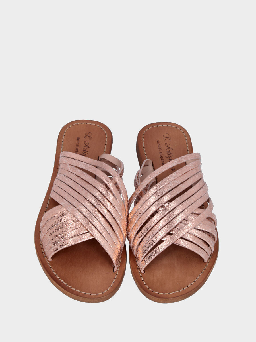 Ciabattina laminata rosa con fasce di listini