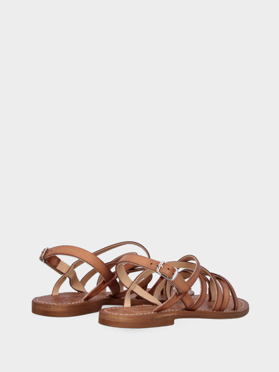 Sandales tongs en cuir marron avec brides croisées
