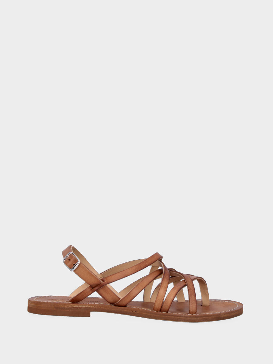 Sandales tongs en cuir marron avec brides croisées