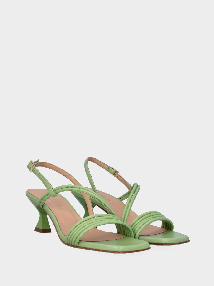 Sandalo verde in pelle con listini a sbieco