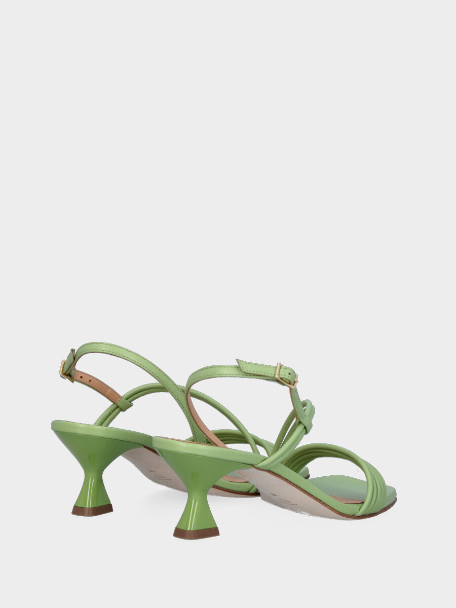 Sandalo verde in pelle con listini a sbieco