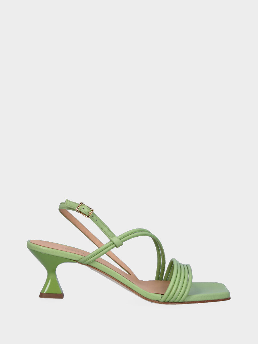 Sandale verte en cuir avec lanières en biais