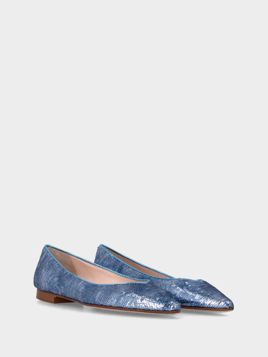 Ballerine bleue en cuir avec paillettes