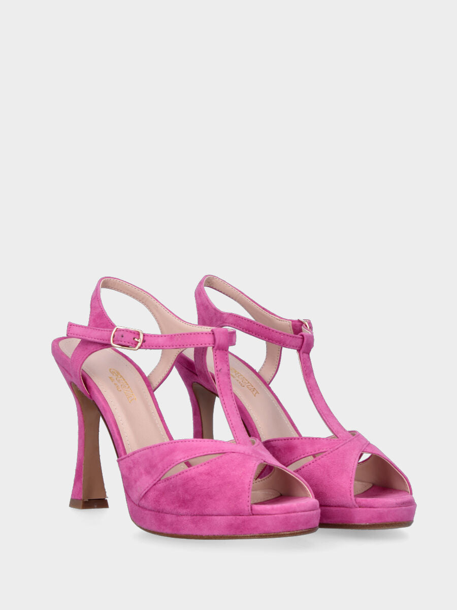 Sandalo fucsia in pelle con fasce incrociate