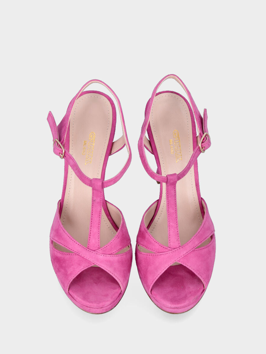 Sandalo fucsia in pelle con fasce incrociate