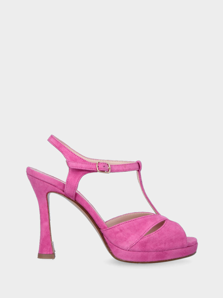 Sandalo fucsia in pelle con fasce incrociate