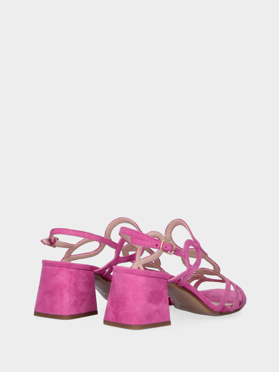 Sandalo fucsia in pelle con listini a cerchio