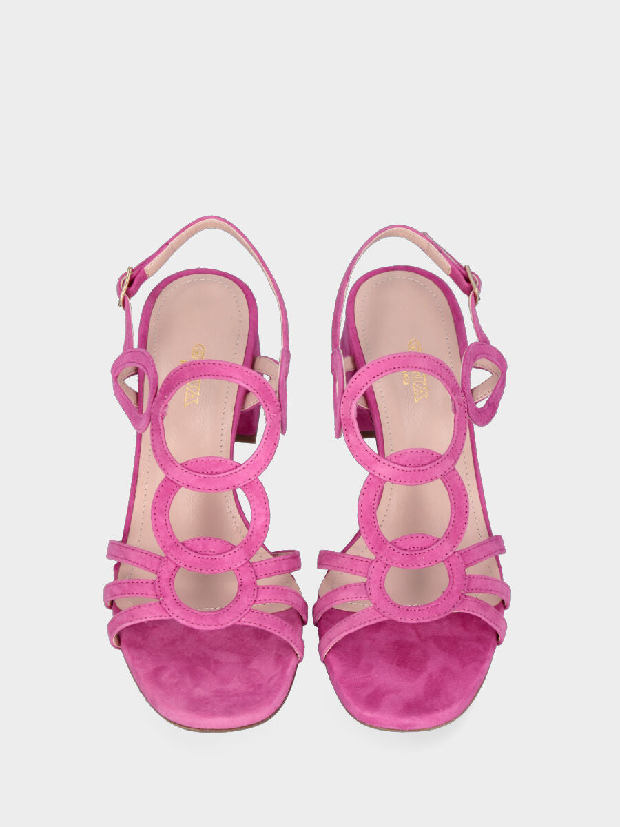 Sandalo fucsia in pelle con listini a cerchio
