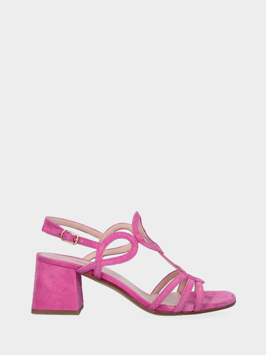 Sandalo fucsia in pelle con listini a cerchio