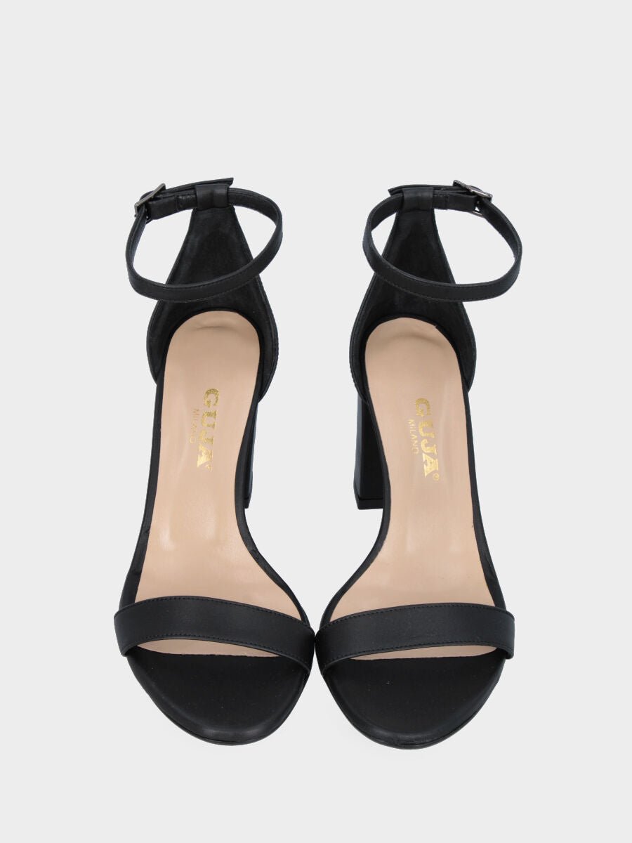 Sandalo nero in pelle con fascia