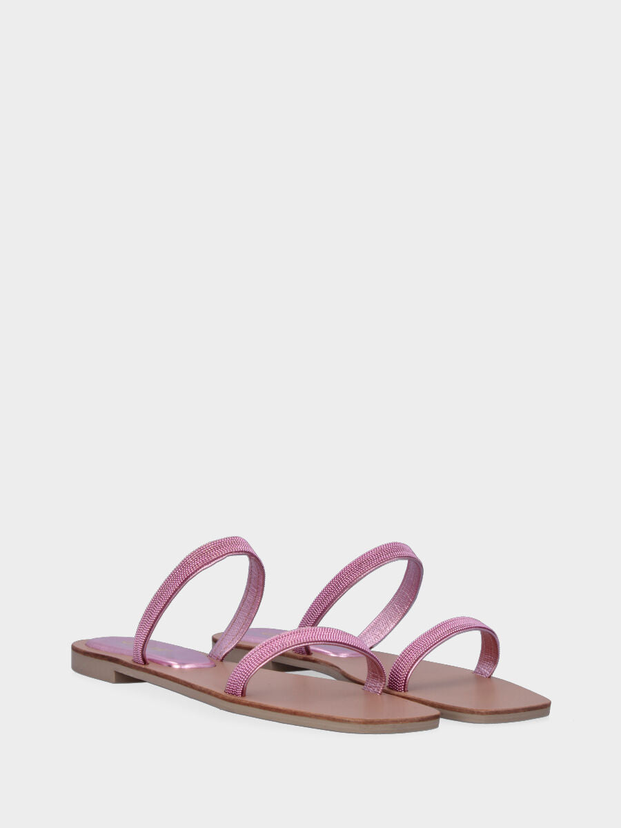 Rosa laminierte Pantoffel mit Metallnietenbändern