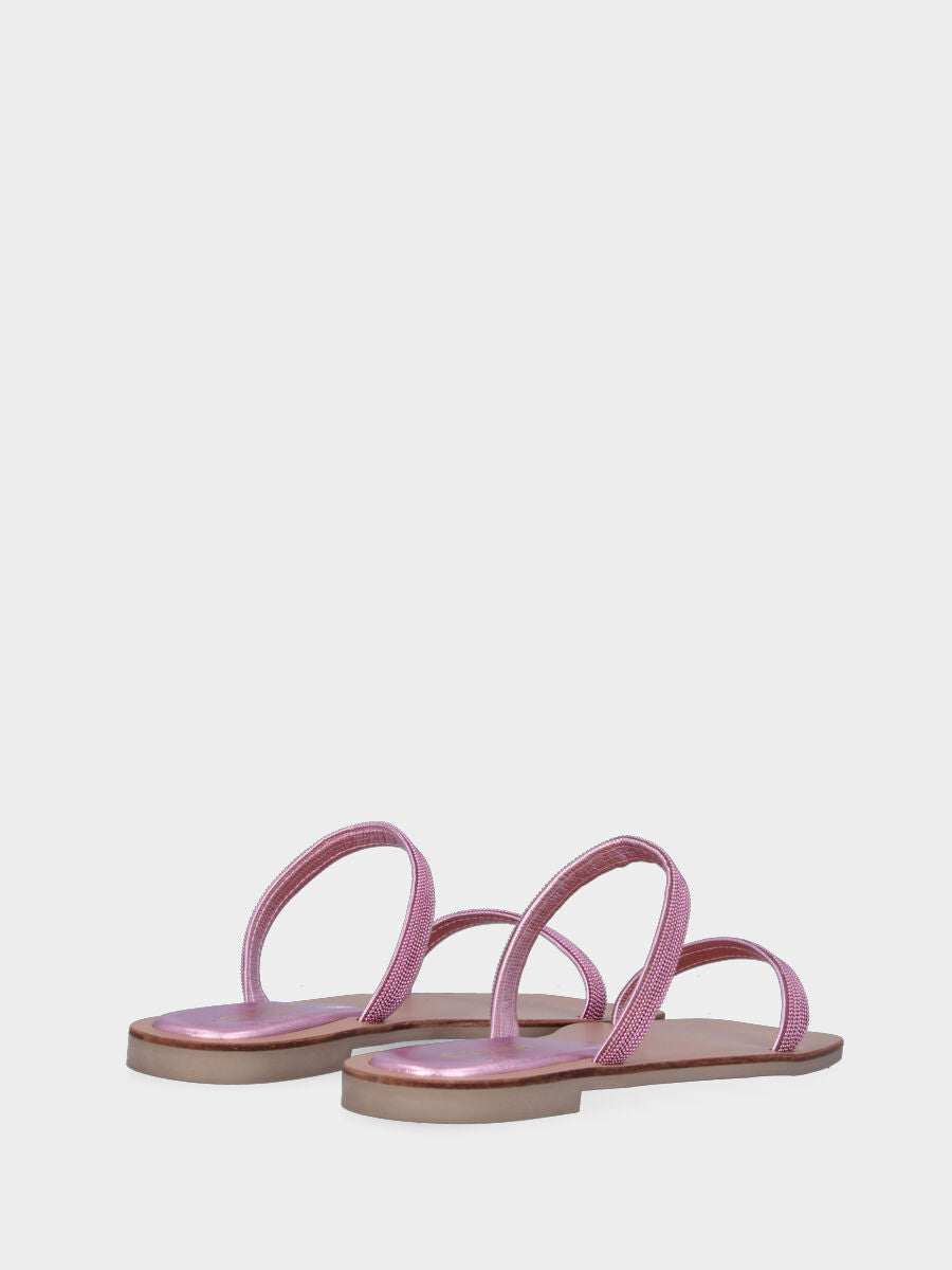 Rosa laminierte Pantoffel mit Metallnietenbändern