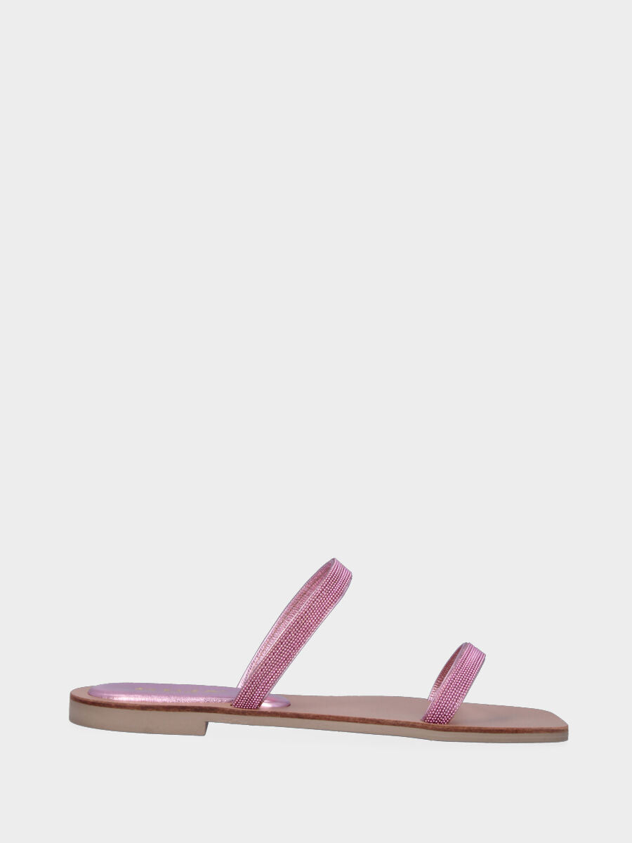 Rosa laminierte Pantoffel mit Metallnietenbändern