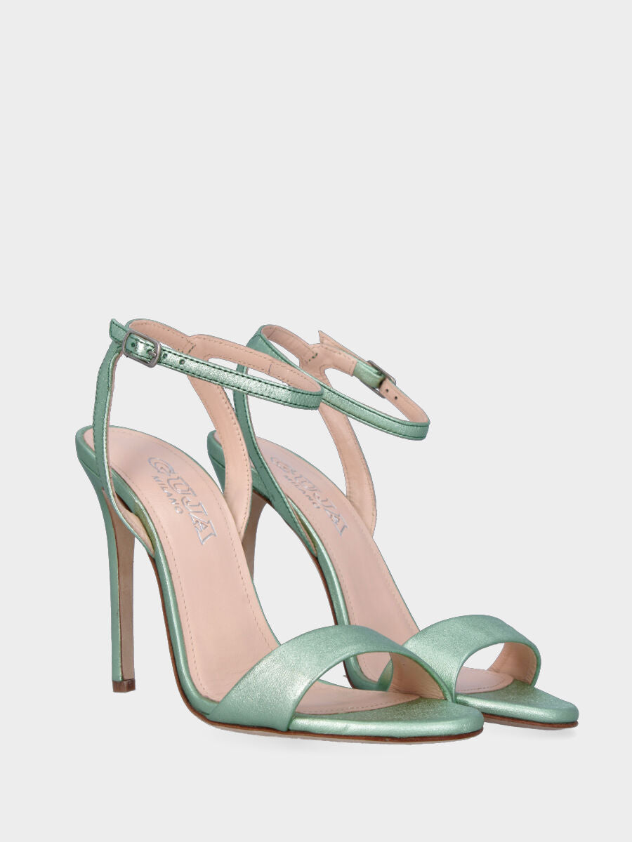 Green lamé heeled sandal with strap