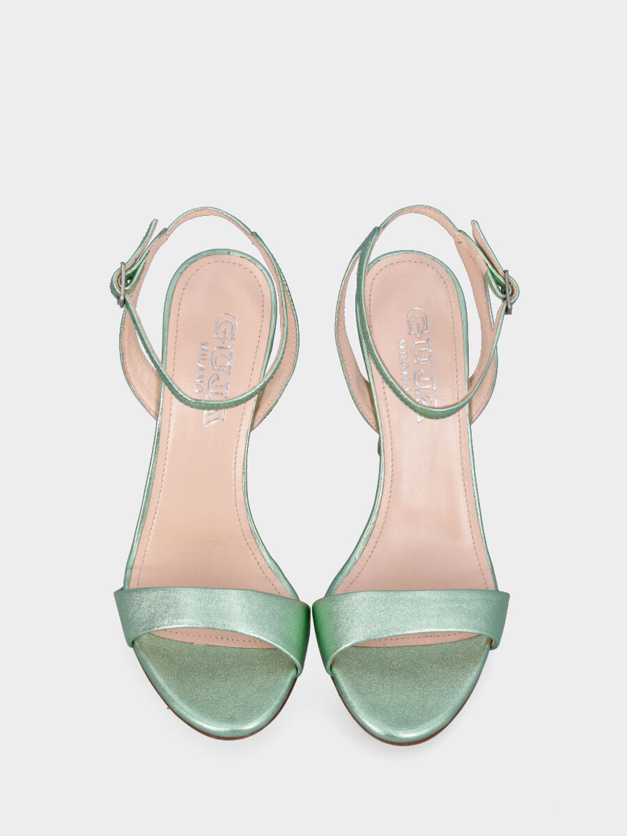 Green lamé heeled sandal with strap