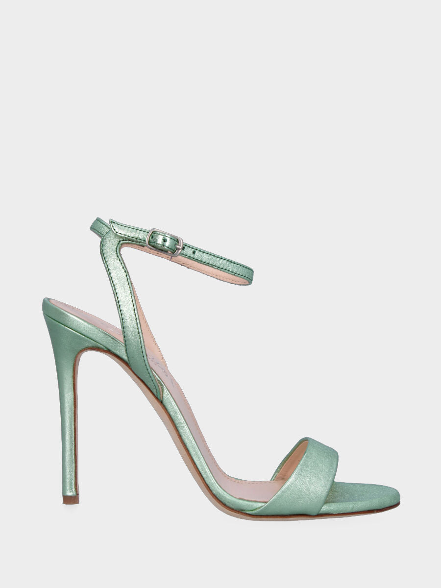 Green lamé heeled sandal with strap