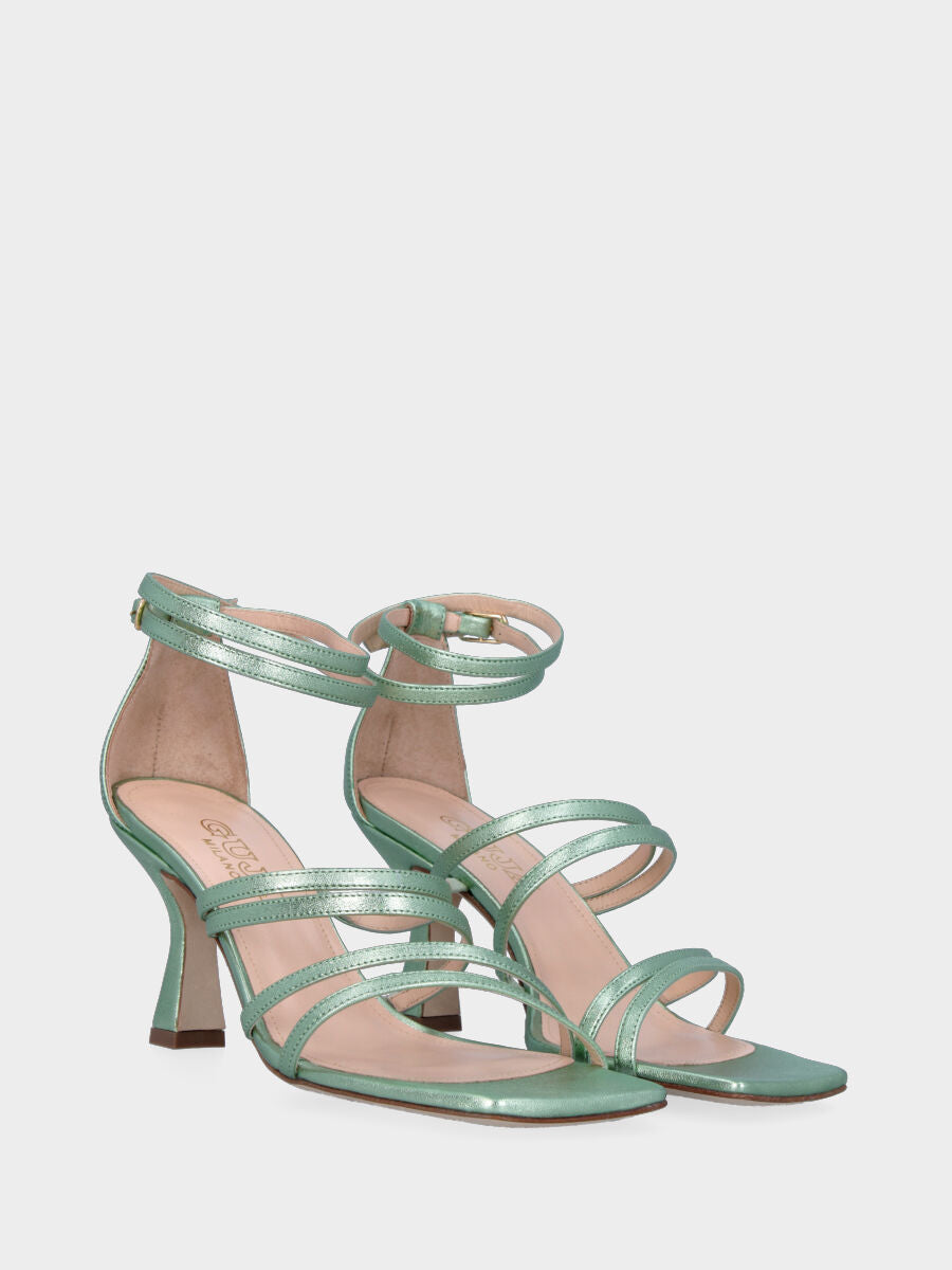 Sandale à talon laminé vert avec brides sur le cou-de-pied
