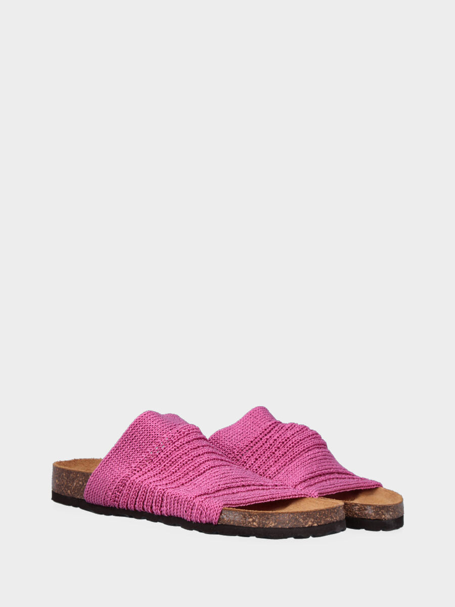 Ciabatta fuchsia en tissu avec plateforme en liège