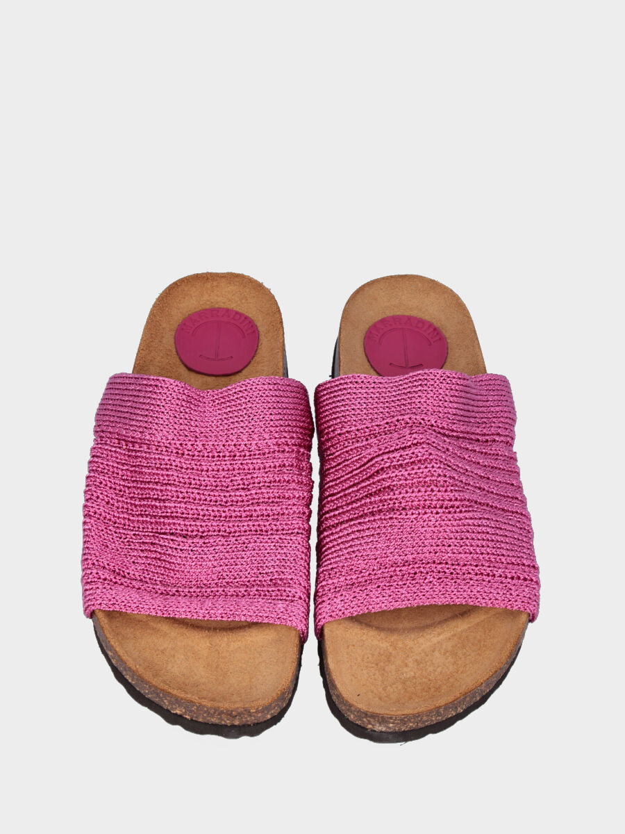 Ciabatta fuchsia en tissu avec plateforme en liège