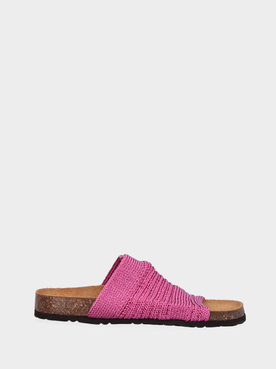 Ciabatta fuchsia en tissu avec plateforme en liège