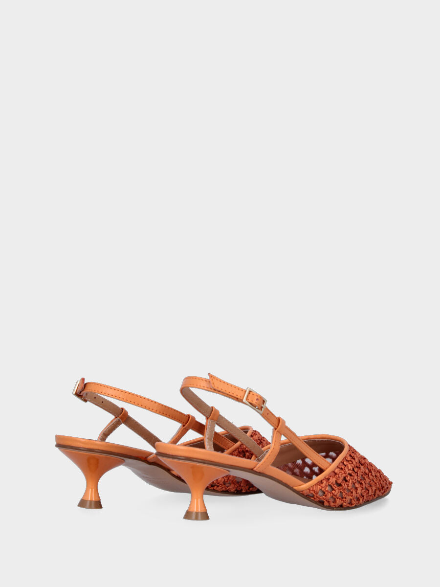 Décolleté slingback arancione in fibre naturali a tessitura traforata