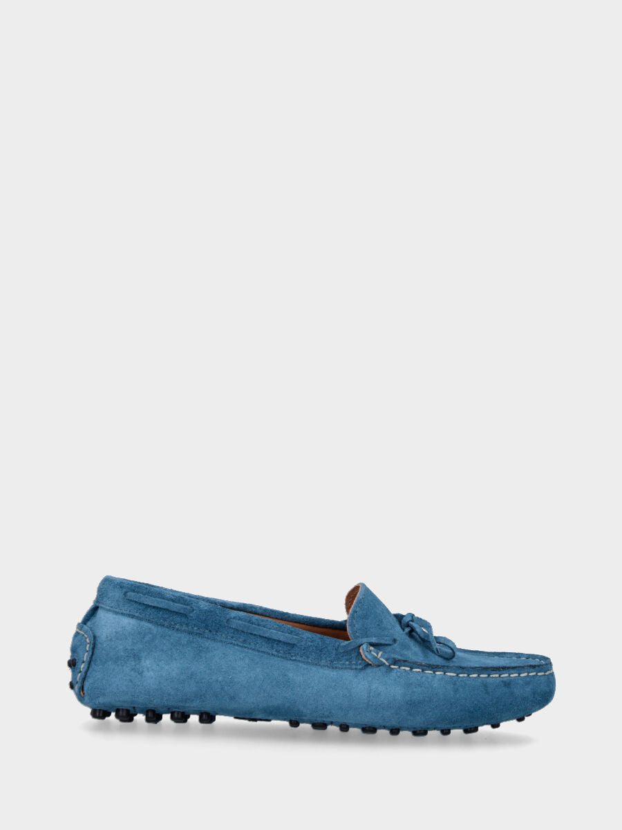 Blue leather moccasin with lace