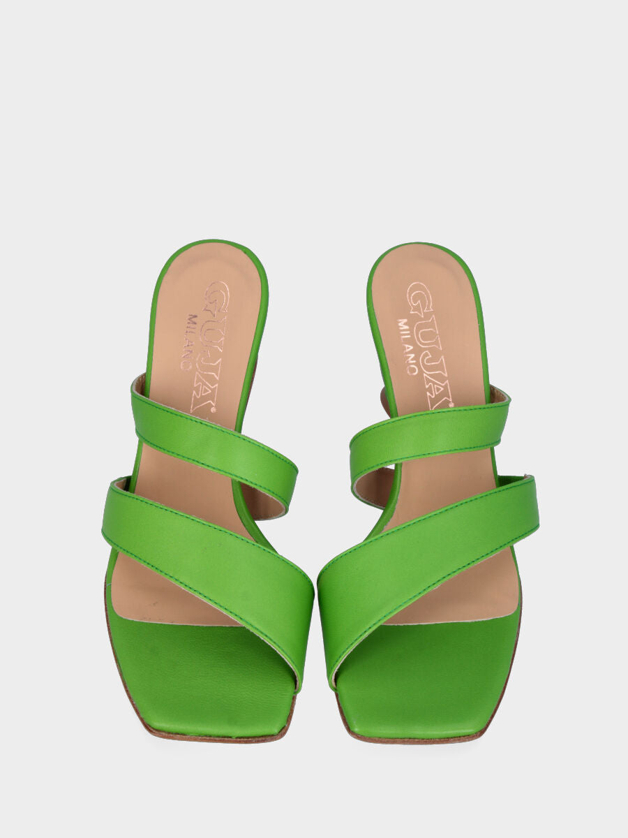 Sandalo verde in pelle con doppia fascia