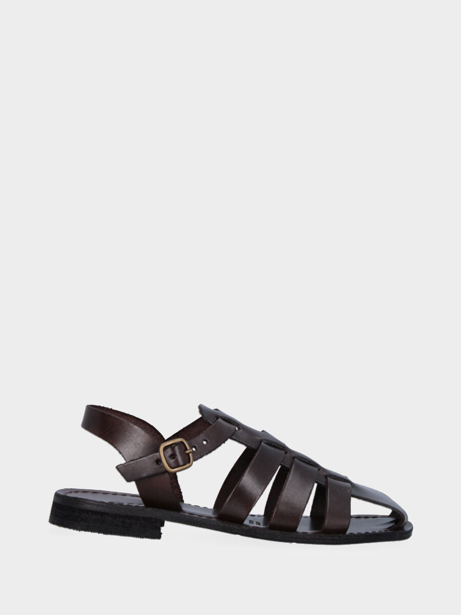 Sandalo monoblocco in vitello rosso con fascia ripiegata