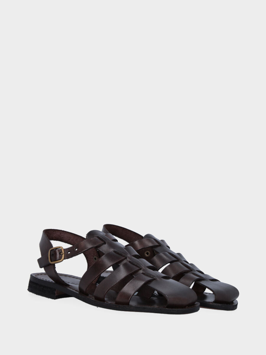 Sandalo monoblocco in vitello rosso con fascia ripiegata