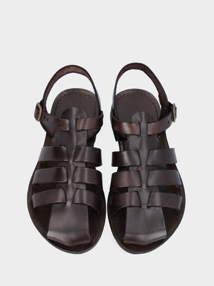 Sandalo monoblocco in vitello rosso con fascia ripiegata