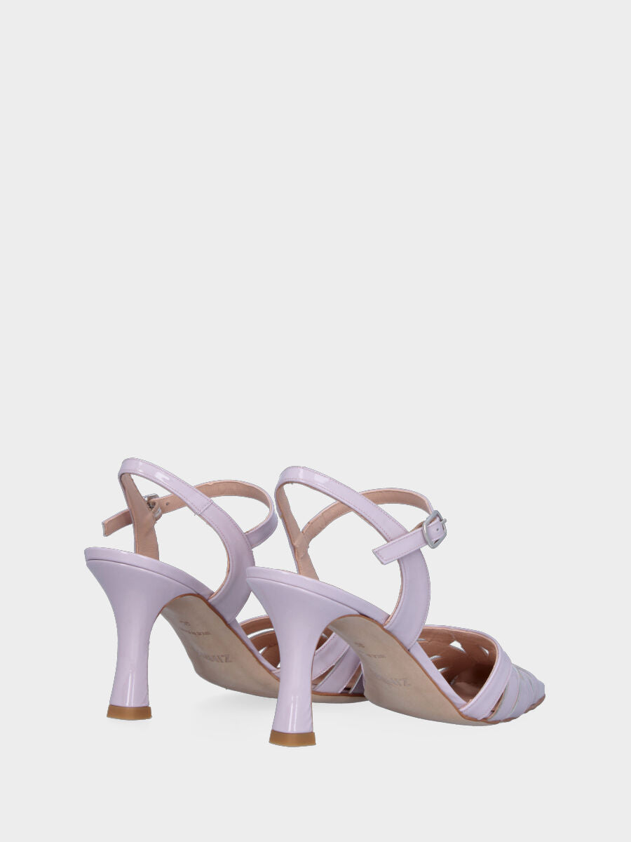 Lilac patent leather sandal with interwoven straps