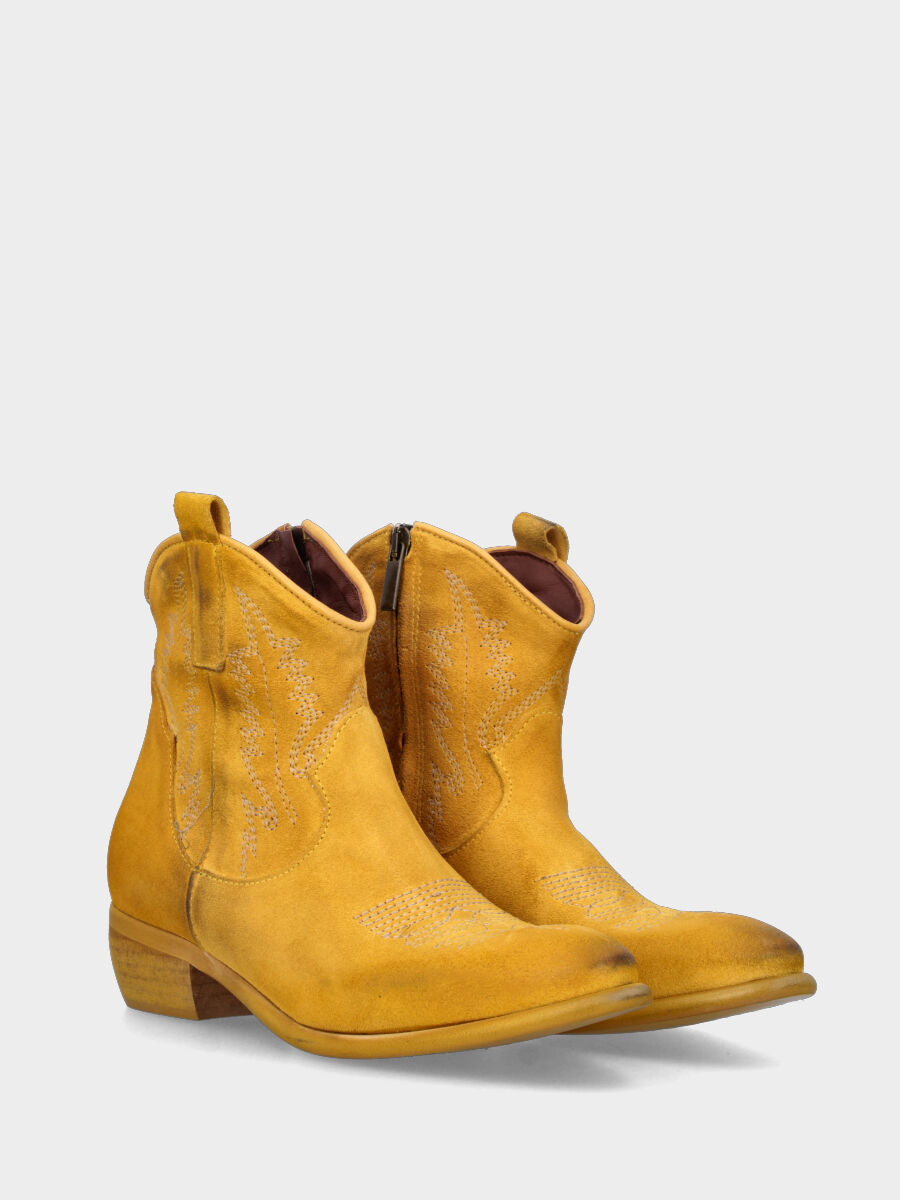 Campero bas en cuir jaune avec surpiqûres contrastées