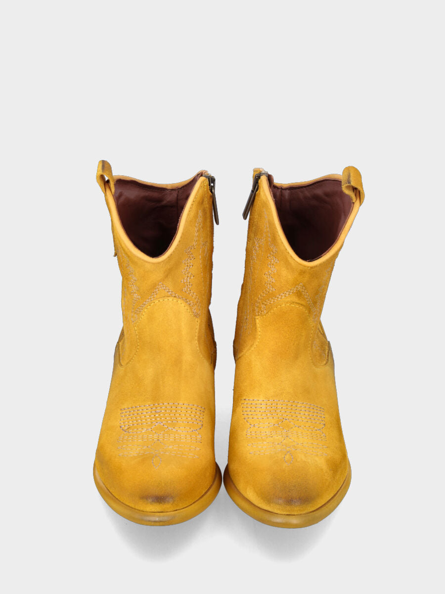 Campero bas en cuir jaune avec surpiqûres contrastées