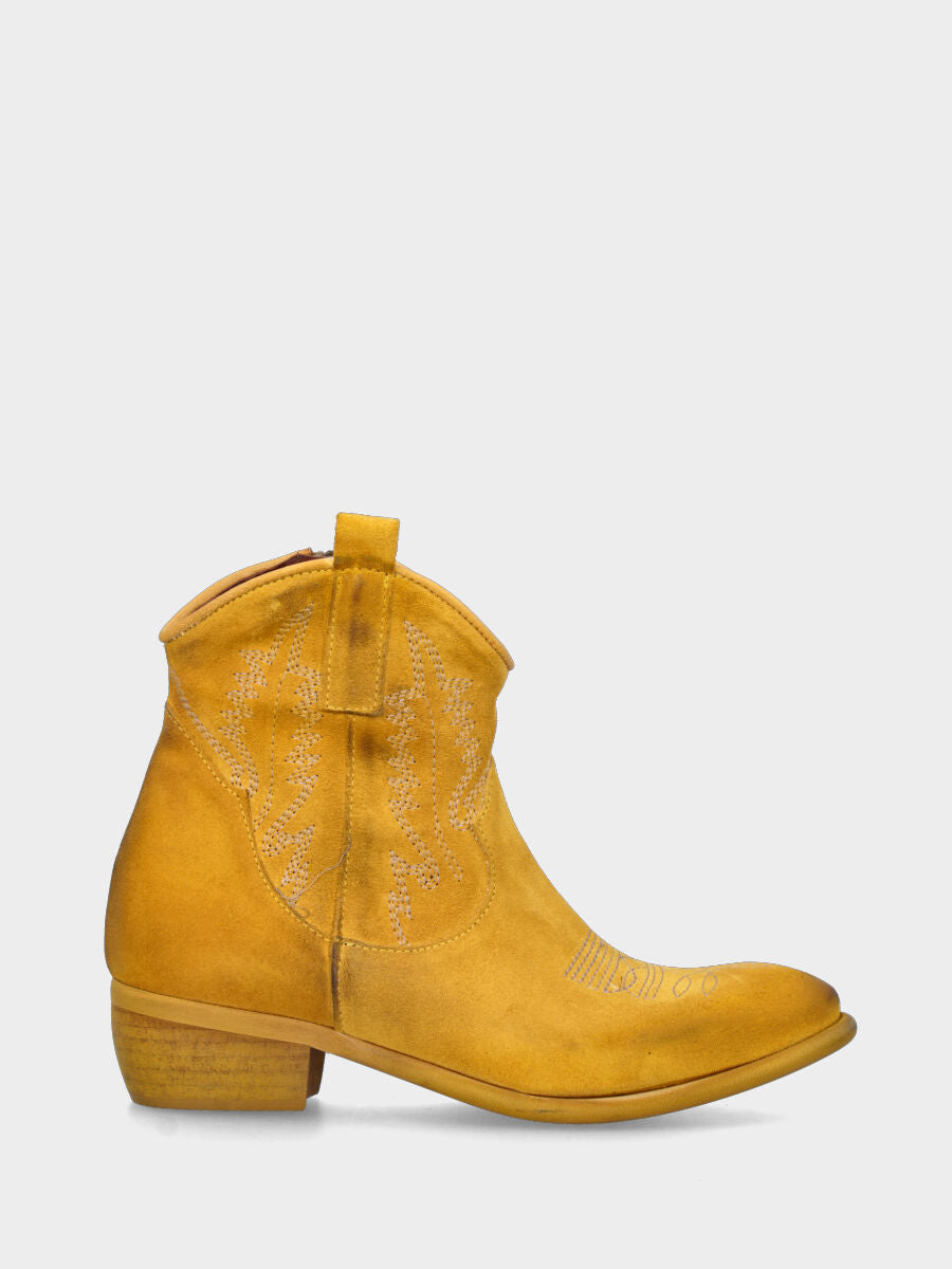 Campero bas en cuir jaune avec surpiqûres contrastées
