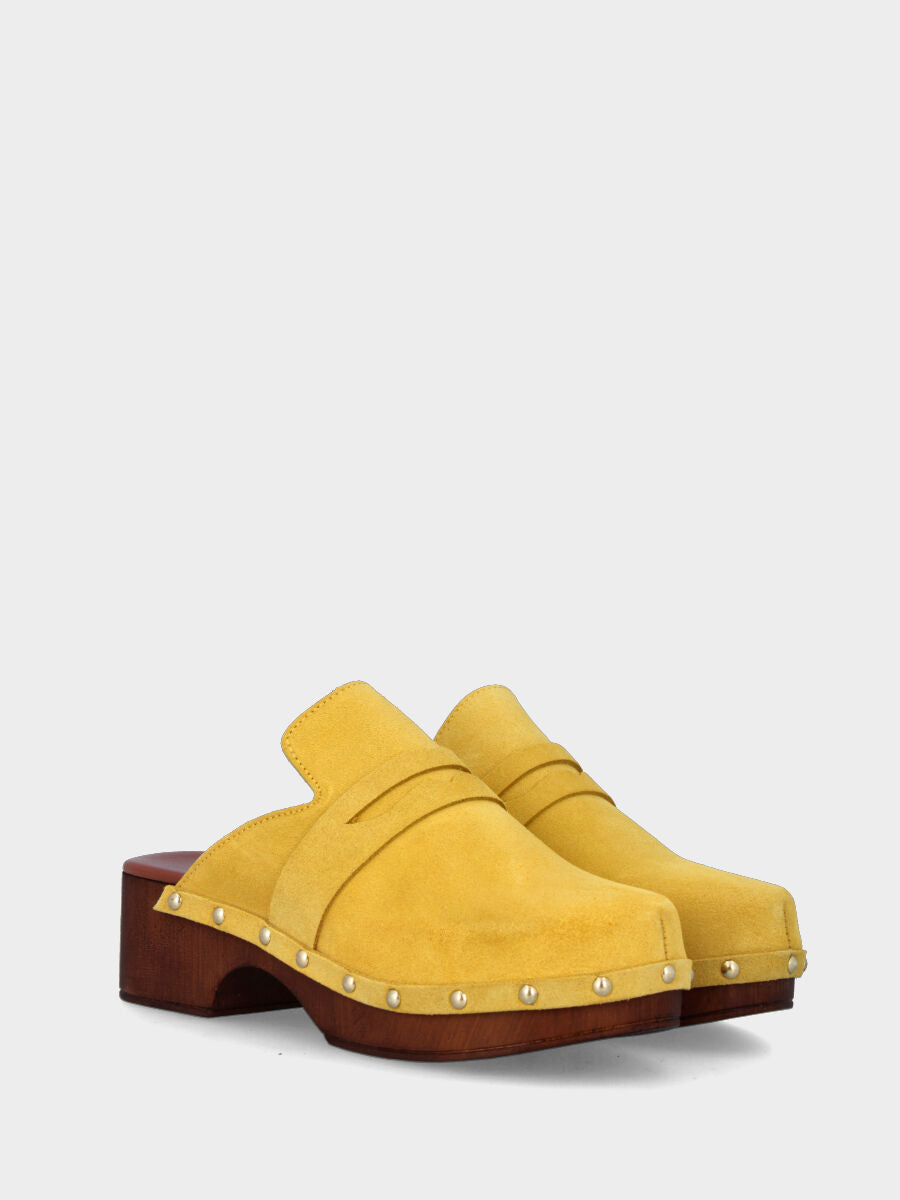 Zoccolo a sabot giallo in pelle con mascherina
