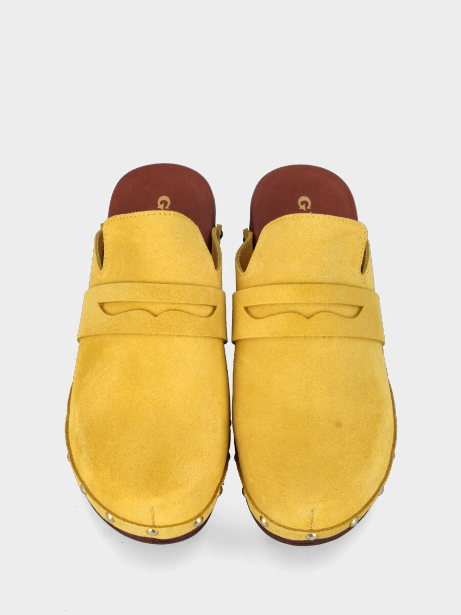 Zoccolo a sabot giallo in pelle con mascherina