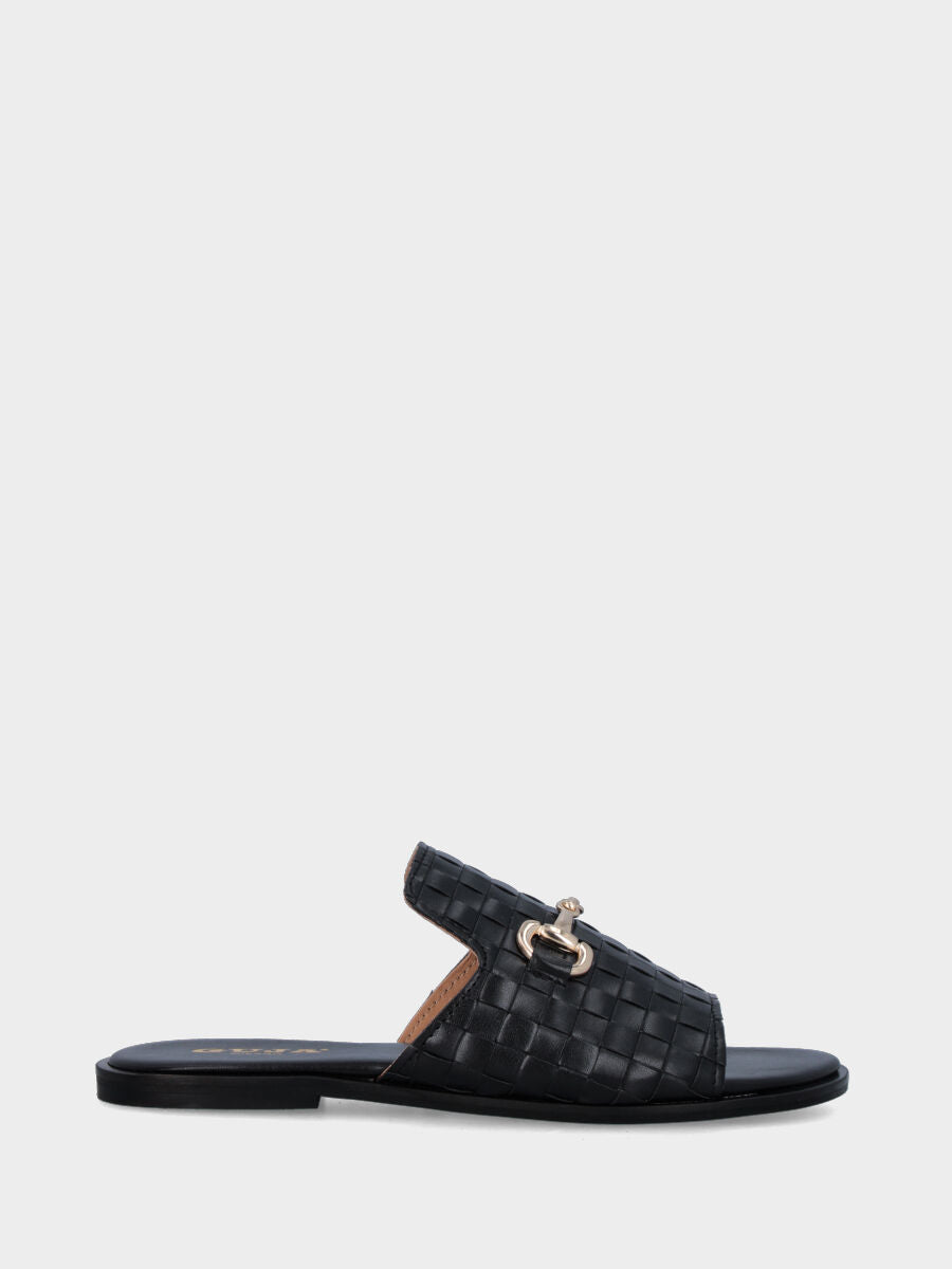 Ciabattina noire en cuir tressé avec morsure