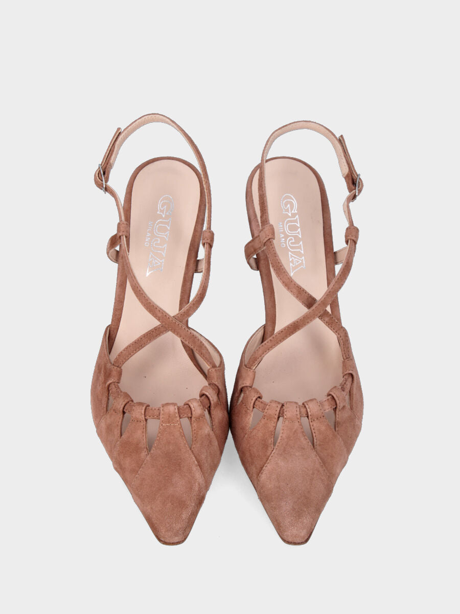 Beige leather pointed sandal with overlapping straps