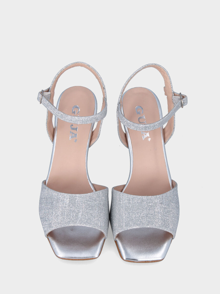 Silver lurex sandal with square toe and band