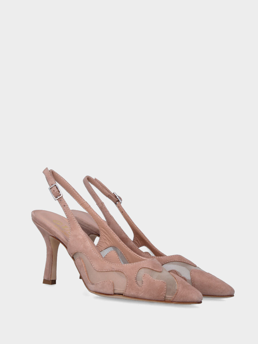 Slingback nude in pelle e rete a trama ondulata