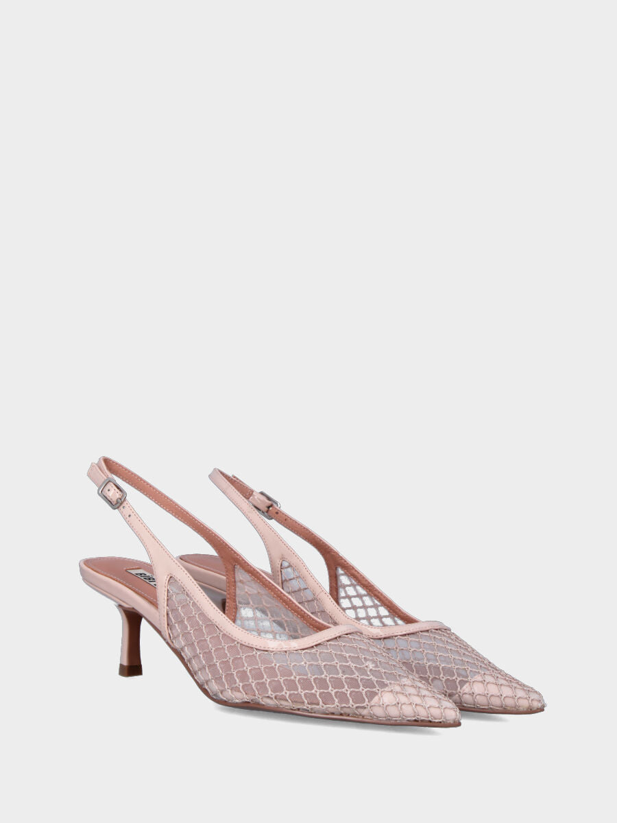 Escarpin slingback nude en vernis avec tige en résille