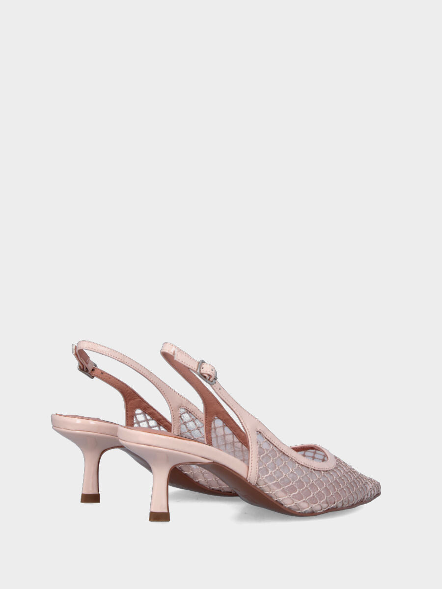 Escarpin slingback nude en vernis avec tige en résille