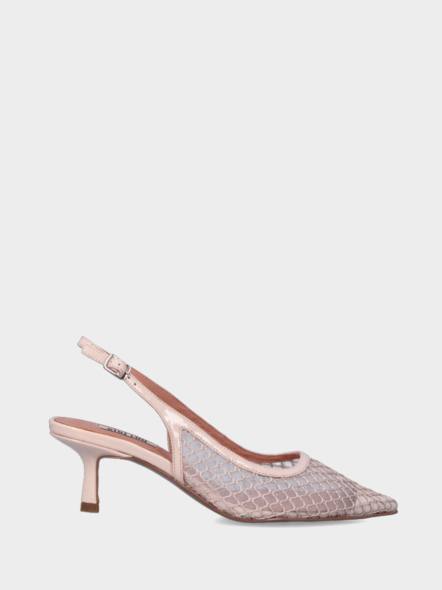 Escarpin slingback nude en vernis avec tige en résille