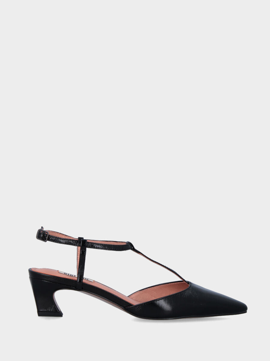 Black leather slingback with arched heel