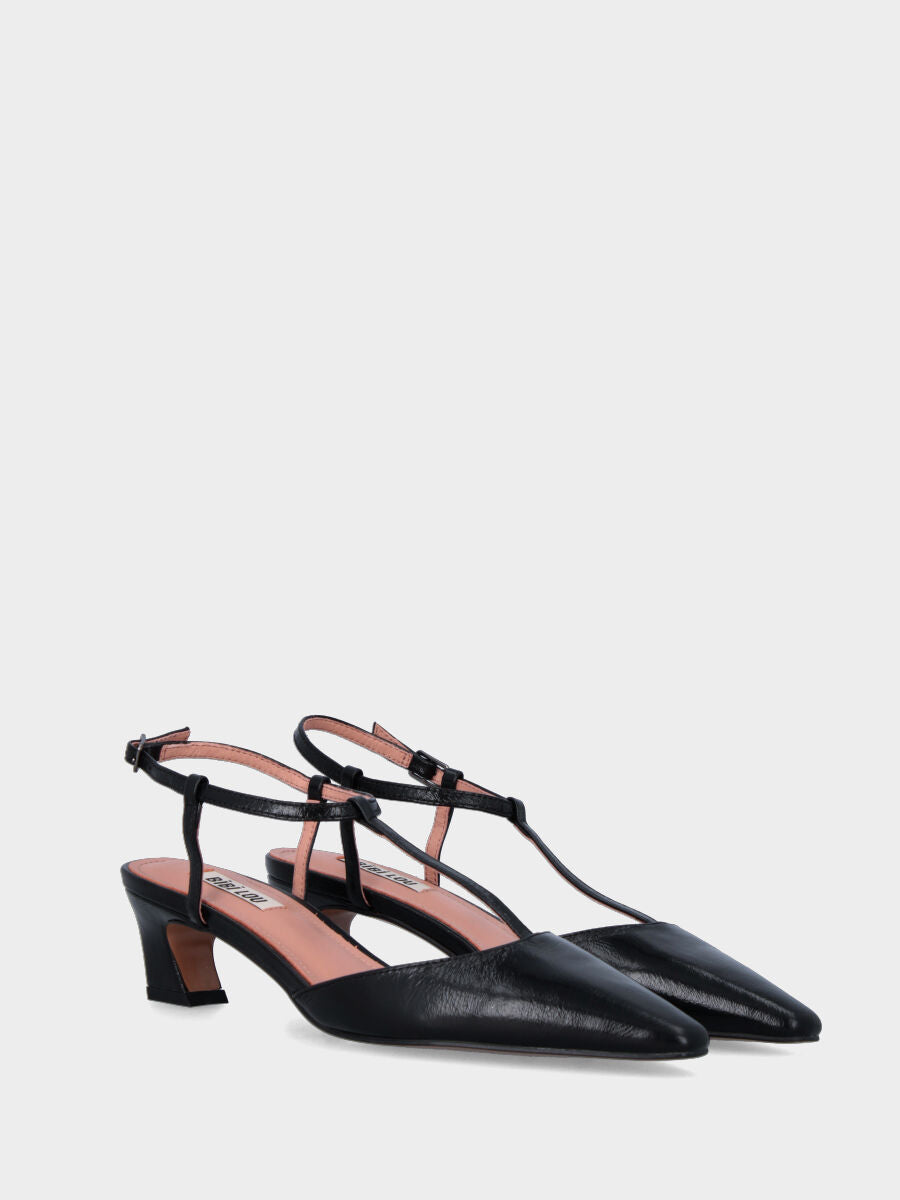Black leather slingback with arched heel