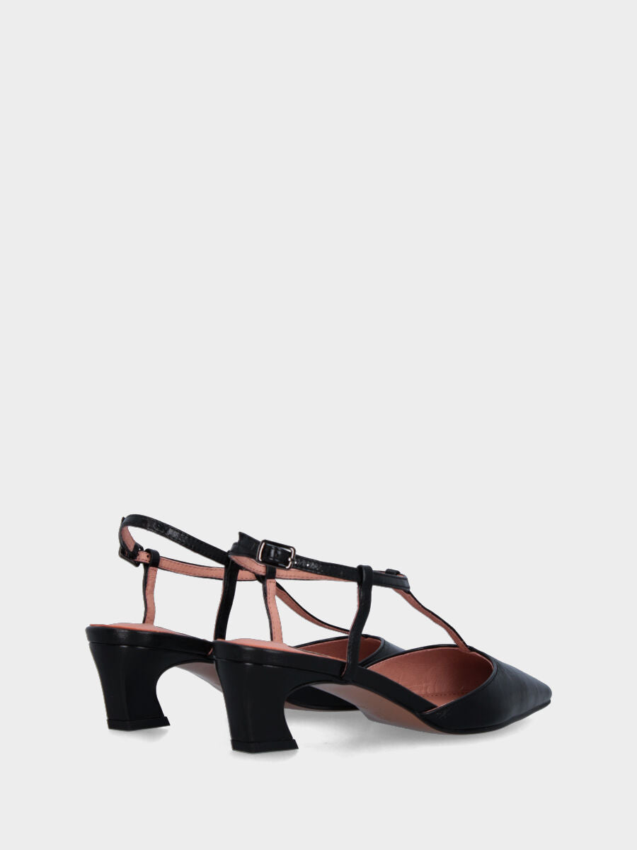 Black leather slingback with arched heel