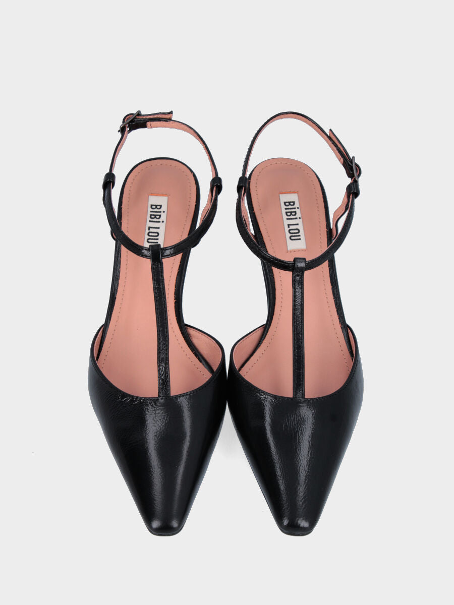 Black leather slingback with arched heel