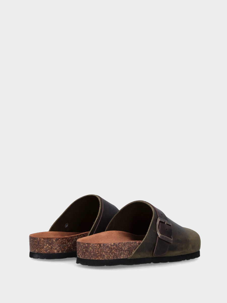 Sabot verde in pelle con fibbia